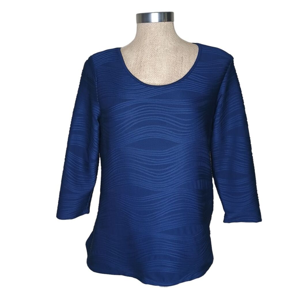 SLINKY BRAND Blouse Womens Sz Small Top Navy Blue Textured Vintage 90s